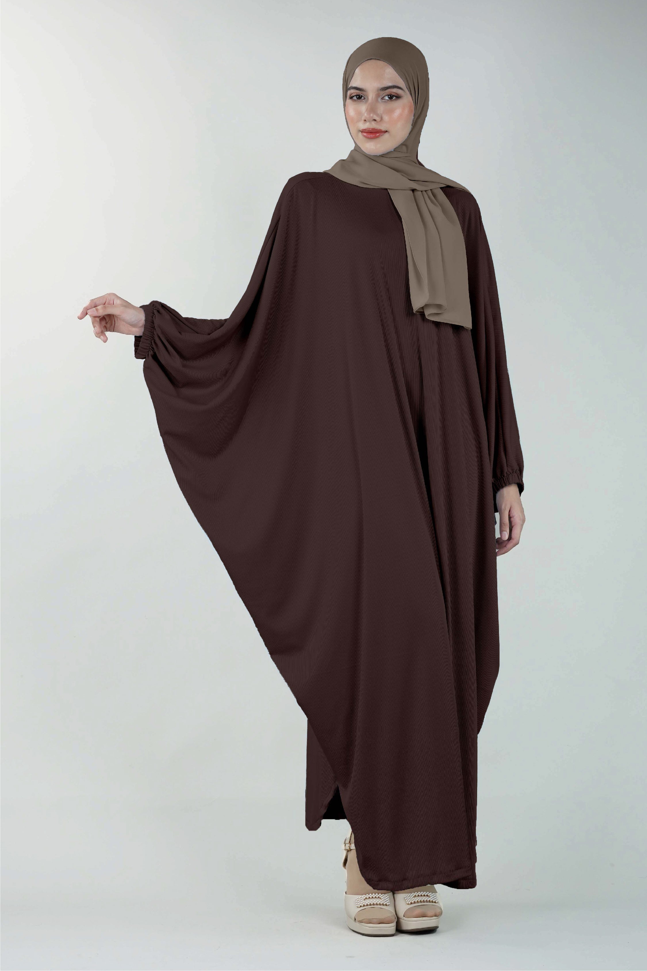 Non-Iron Butterfly Abaya Cinnamon Brown