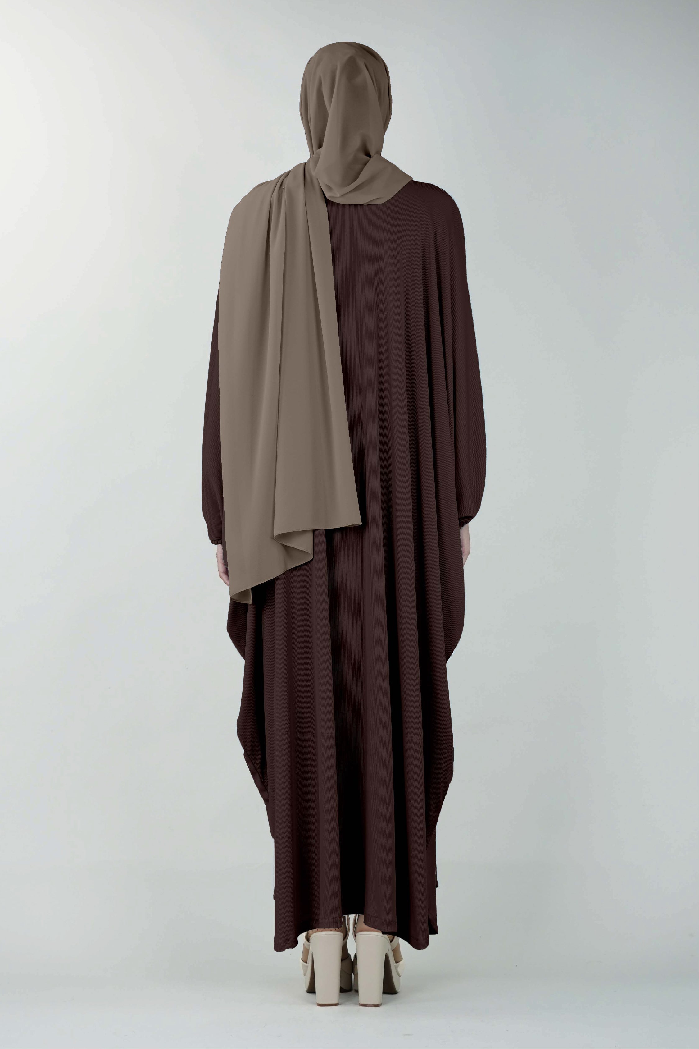 Non-Iron Butterfly Abaya Cinnamon Brown