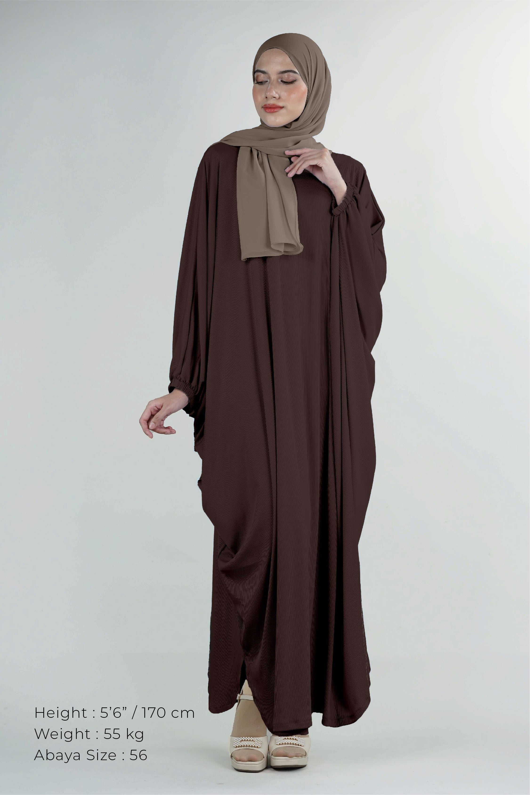 Non-Iron Butterfly Abaya Cinnamon Brown