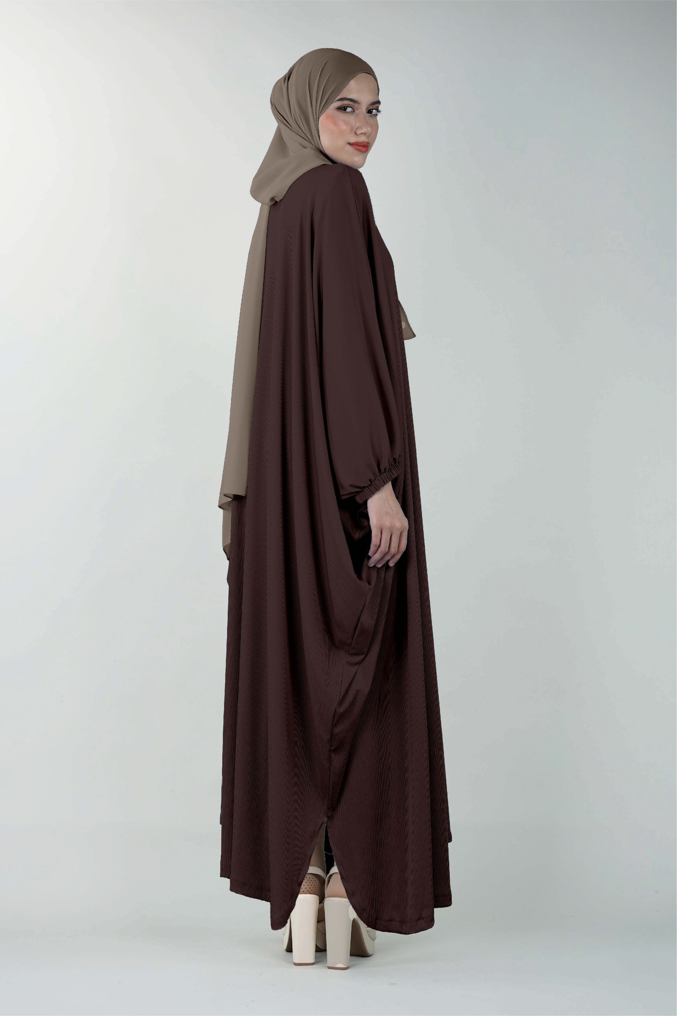 Non-Iron Butterfly Abaya Cinnamon Brown