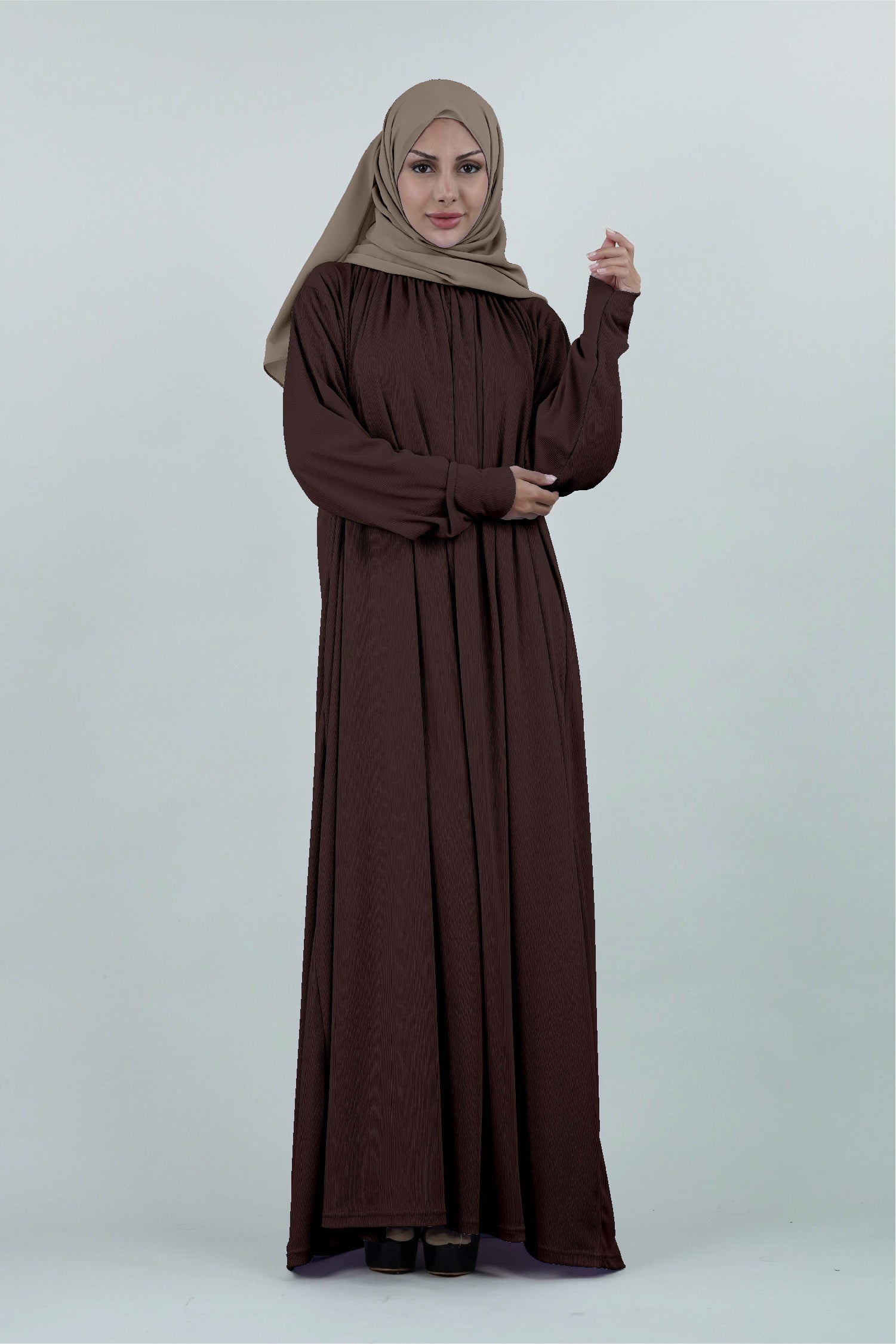 Non-Iron Essentials Abaya Brown