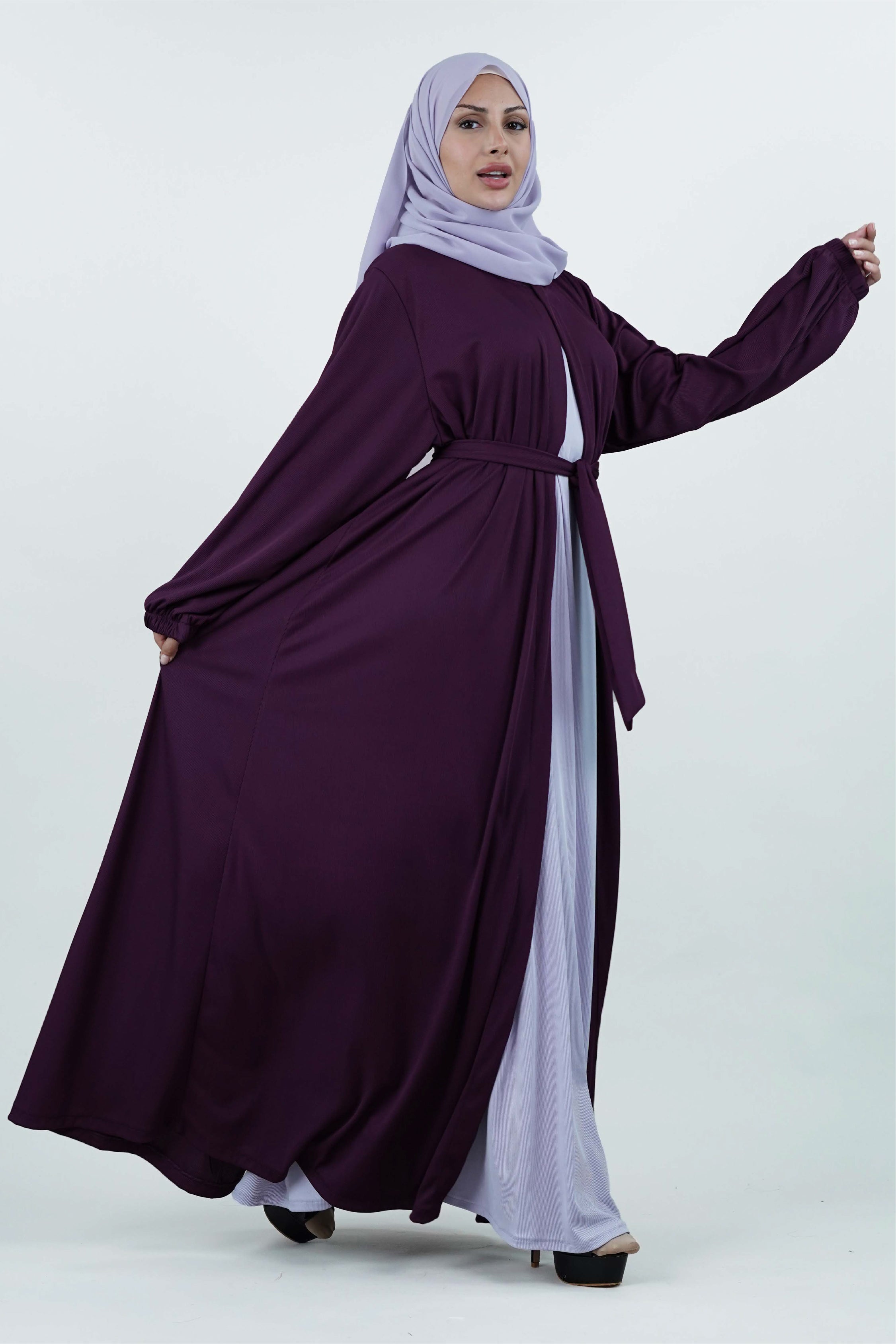 Non-Iron Open Abaya Purple Lilac