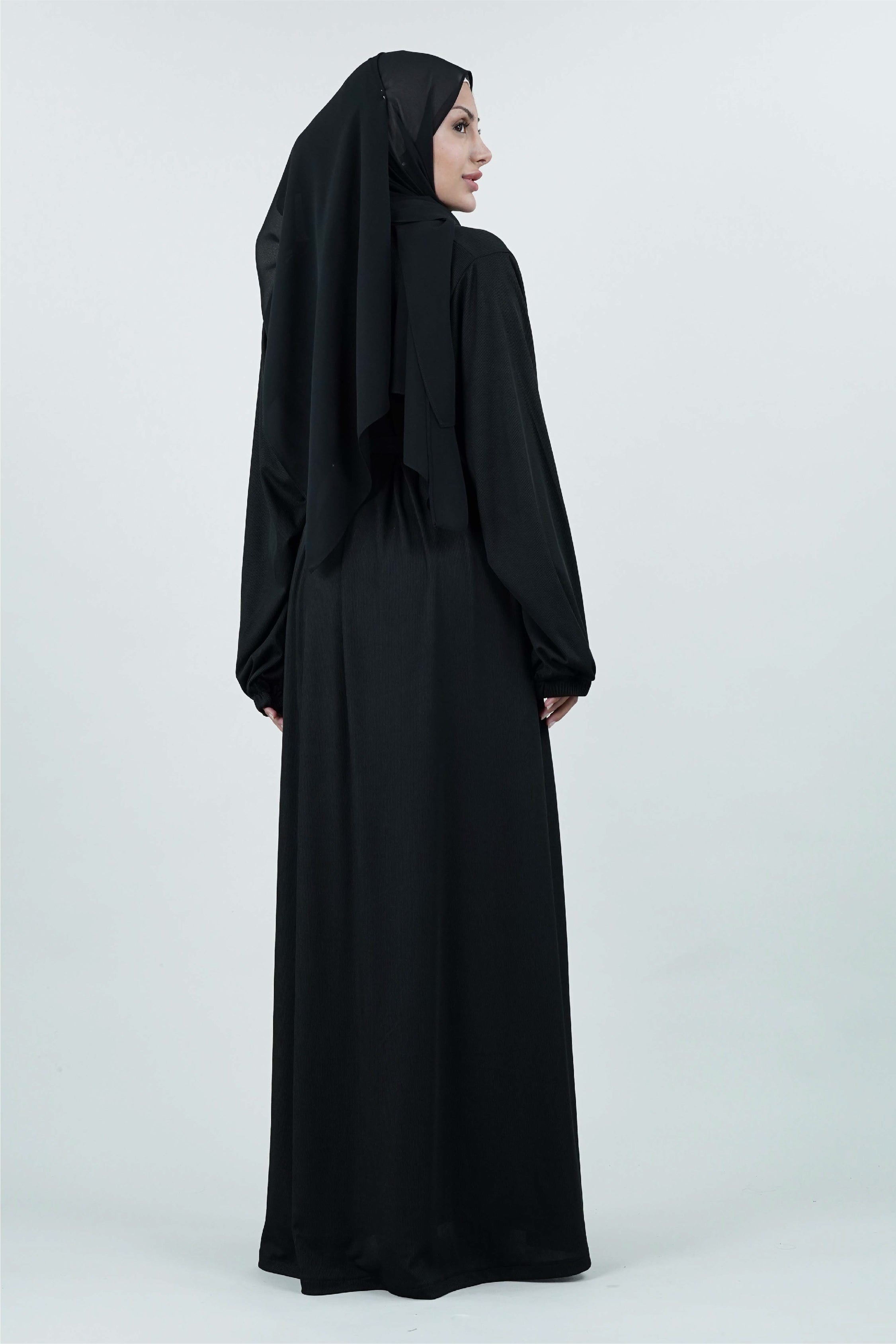 Non-Iron Open Abaya Black White