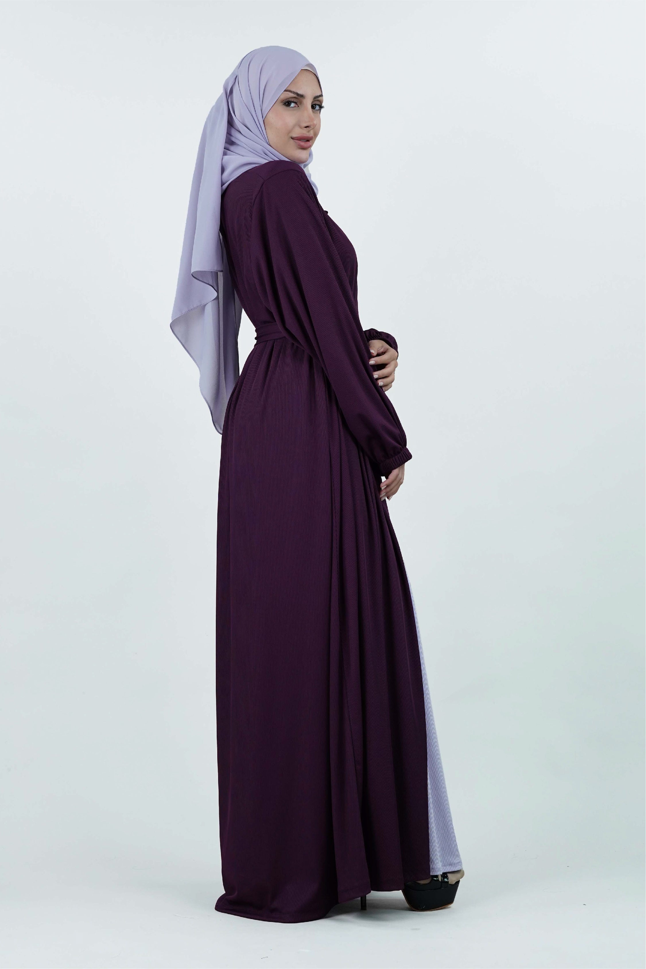 Non-Iron Open Abaya Purple Lilac