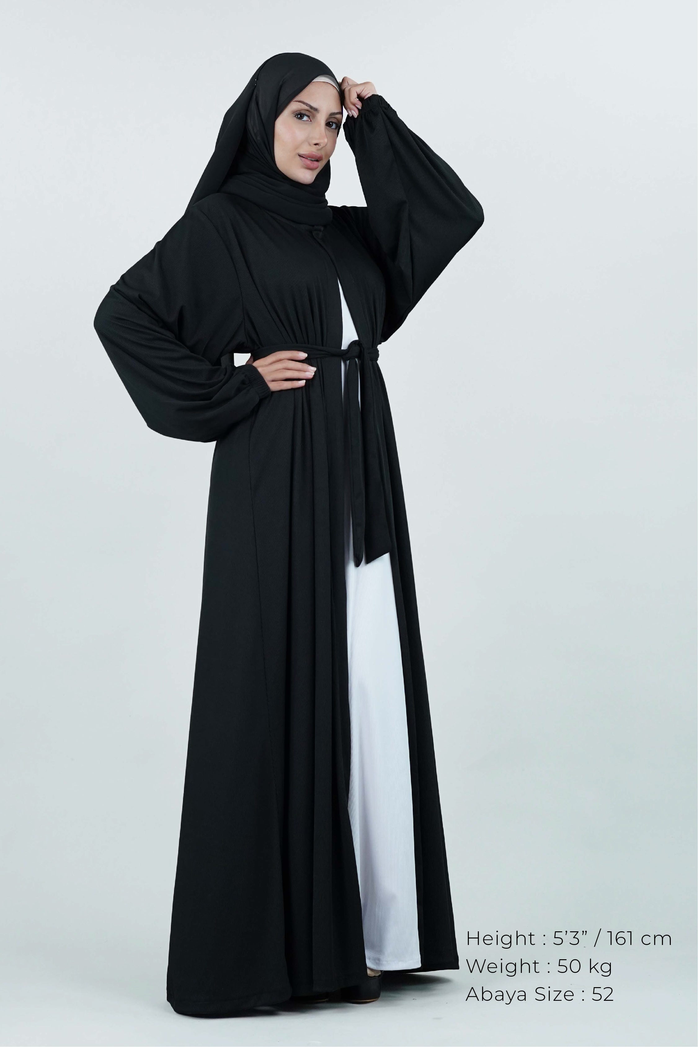 Non-Iron Open Abaya Black White