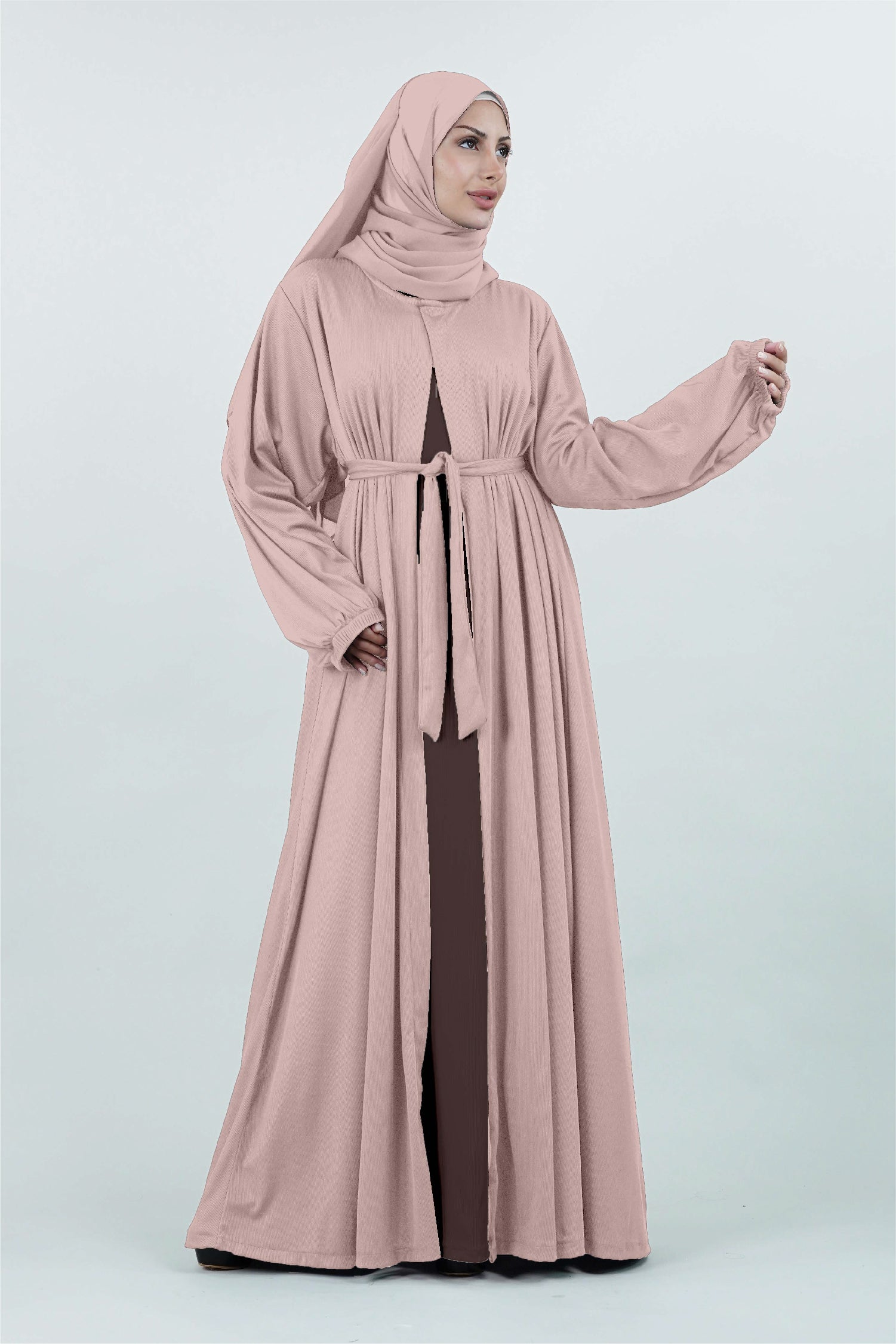 Non-Iron Open Abaya Latte Brown