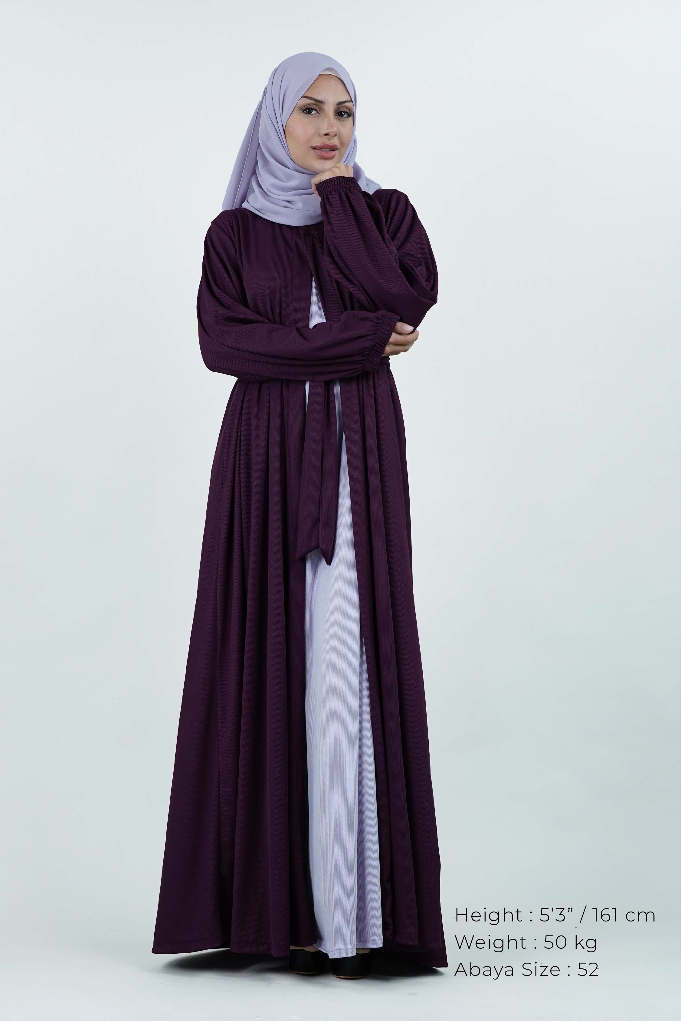 Non-Iron Open Abaya Purple Lilac